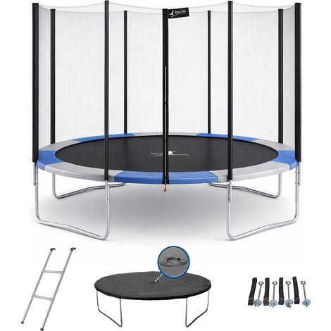 Trampoline rond 360 cm avec filet de sécurité, échelle, bâche de protection – Structure en acier galvanisé – Kit d'ancrage inclus – Kangui
