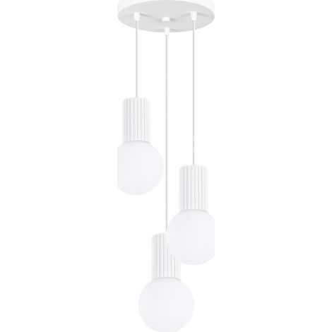 Lampada a sospensione moderna rotonda tripla, bianca scanalata, sfere di vetro, per soggiorno, sala da pranzo, sopra il tavolo, 3xG9 8W, HALO Sollux Lighting (1/5)