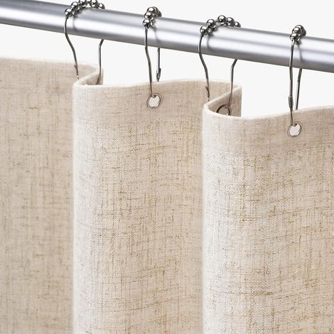 Rideau de douche en lin rideau bohème et rustique avec doublure en tissu crème pour salle de bain beige (183 x 183 cm) (1/5)