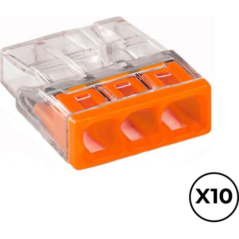 Packung mit 10 schnellen 3-Wege-Verbindern mit maximal Ø2,5 mm² (450 V, 24 A) für starre Kupfer- oder Aluminiumleiter