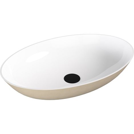 Vasque à poser BANERA OVAL, marbre coulé, 60x40cm, blanc/beige mat (1/4)