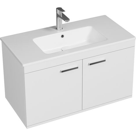 RUBITE Meuble salle de bain simple vasque 2 portes blanc largeur 90 cm (1/4)