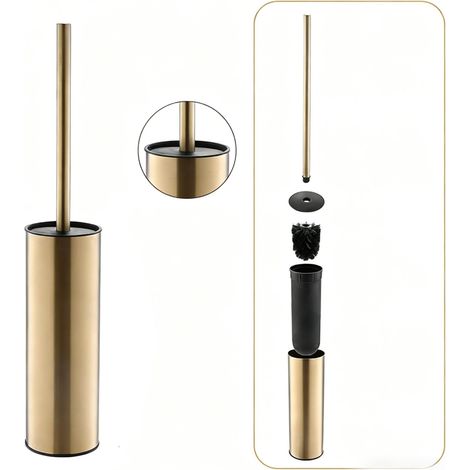 Ensemble de brosses de toilette en acier inoxydable, compact et doré, pour la maison, indispensables pour gagner de la place dans la salle de bain (doré) (1/5)