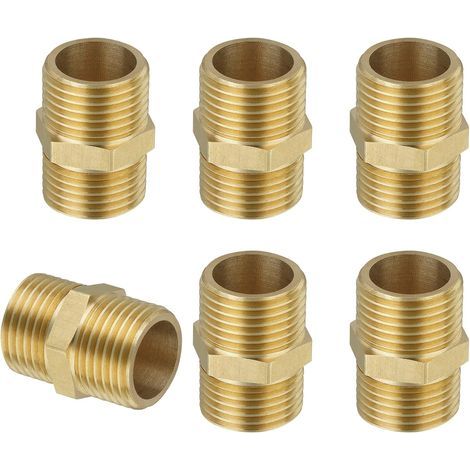 6PCS Mamelon laiton brut réduit double mâle G1/2, Raccord Male Male, Raccords en Laiton pour Tuyau Douche, Reducteur de Pression Eau, Groupe de Securite Chauffe Eau, Radiateur Eau Chaude (1/5)