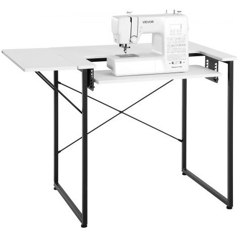 Mesa de Costura con Tablero Plegable, Estante Ajustable y Patas de Acero, Multiusos, para Estudio de Moda en Casa, Estudio de Arte, Institución Educativa, Color Blanco, 1045 x 600 x 760 mm (1/5)