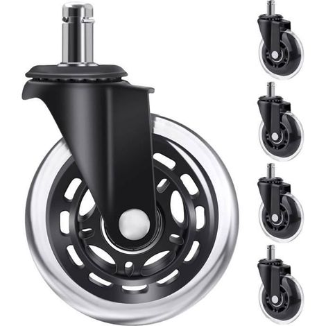 Roulettes de remplacement pour chaise de bureau 5 pièces, roulettes silencieuses pivotantes à 360° 10 x 22 mm (1/4)