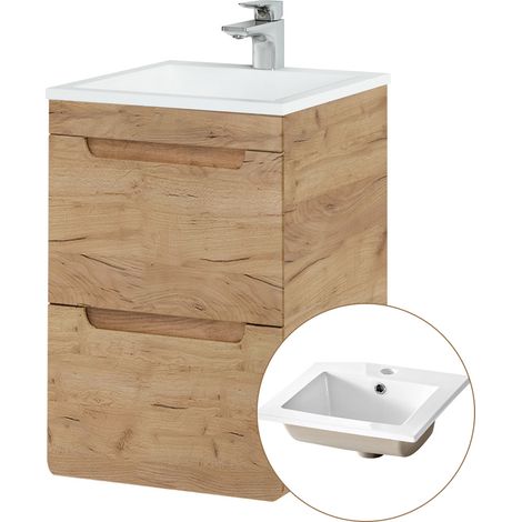 Waschtisch 40 cm mit Keramikbecken LUTON-56-CRAFT Wotan Eiche Nb. B/H/T ca. 42/60,5/42 cm