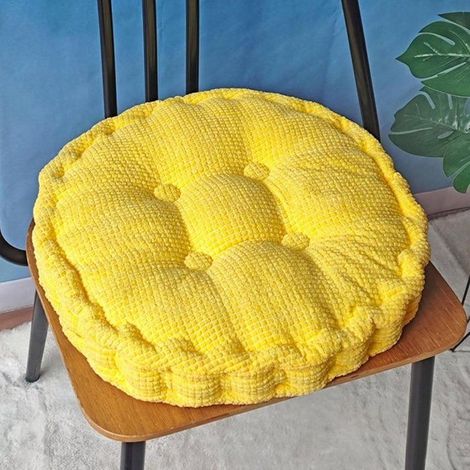 Coussin de chaise extérieur rond 45x45 cm, épais et confortable, lavable en machine. Idéal jardin, banc, fauteuil. Jaune. (1/4)