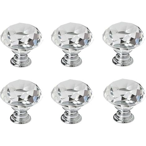 6 Pièces Bouton de cristal Poignées de Diamant Tiroir de Porte Poignée à Diamant clair Avec Vis Unique Trou Rond Boutons de Tiroir Pour La Décoration de Cuisine Ou D'ameublement 30mm (1/4)