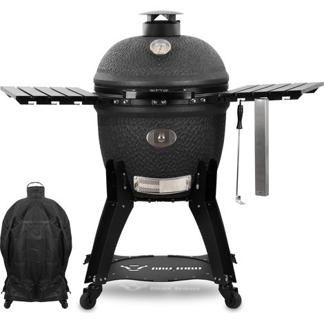 BBQ-Toro Kamado Grill Ø56cm "Yoru" Holzkohlegrill Keramikgrill mit Thermometer, Rädern, matt schwarz