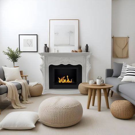 Dmora - Chimenea de bioetanol Dstringar, Chimenea ecológica, Hogar sin humo, Calefactor de etanol, Made in Italy, 123x39 h100 cm, Blanco (1/5)