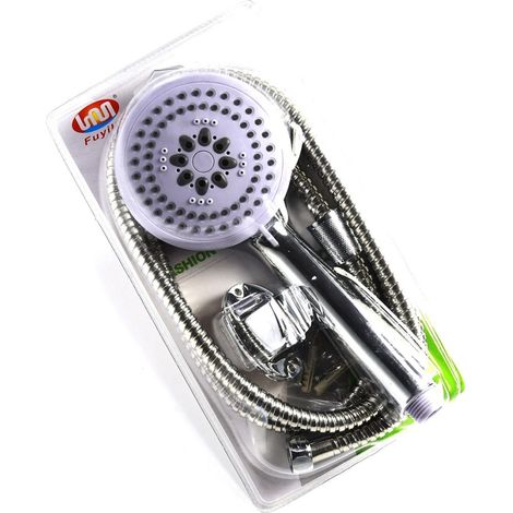 Trade Shop - DUSCHE BRAUSEKOPF 3 DÜSEN ANTI-KALK FLEXIBLER SCHLAUCH 1,5MT WANDHALTERUNG -
