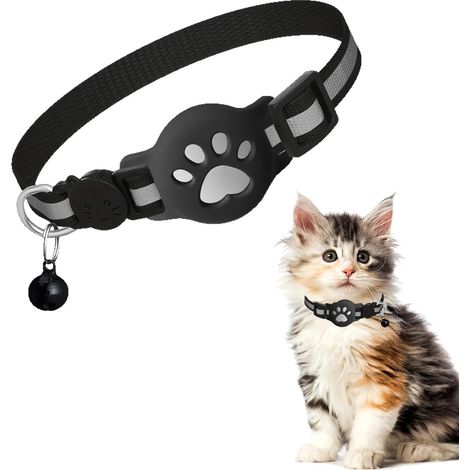 1 Collier Chat, Boucle de sécurité, Polyester réfléchissant, Clochette amovible, Support AirTag, Ajustable 7-12 pouces (1/5)