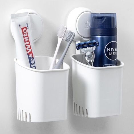 Set di 2 porta spazzolini a ventosa per doccia, supporto da bagno rimovibile, per spazzolino elettrico, D - Crezuo (1/4)