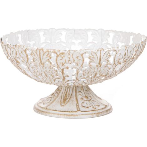 Coppa Decorativa con Intarsi 32 cm in Metallo Bianco e Oro