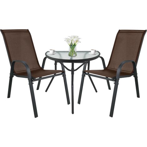 Table îlot demi-ronde + 2 chaises Sofia marron (1/4)