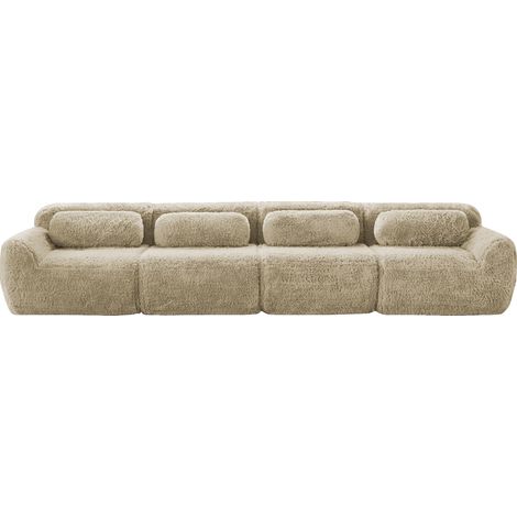 Sofá Modular 4 Plazas en Tela Aterciopelada con Base Antideslizante, Asiento Amplio y 4 Cojines, Caqui Claro (1/5)