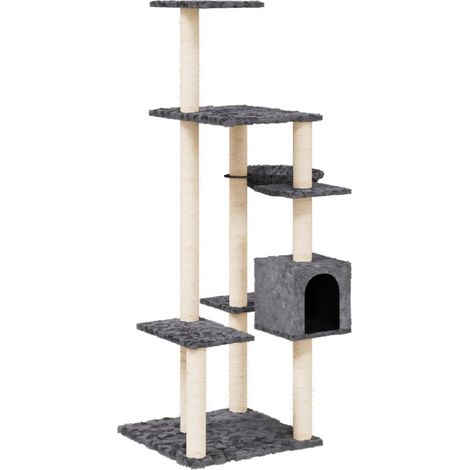 Tiragraffi per gatti mobile torre arrampicata giocattolo tiragraffi piattaforma da arrampicata con tiragraffi in sisal scuro 142 cm grigio 020022661