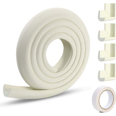 Protège-bords et coins de meubles 2 mètres, mousse de sécurité avec 4 angles, kit de protection enfant, blanc crème
