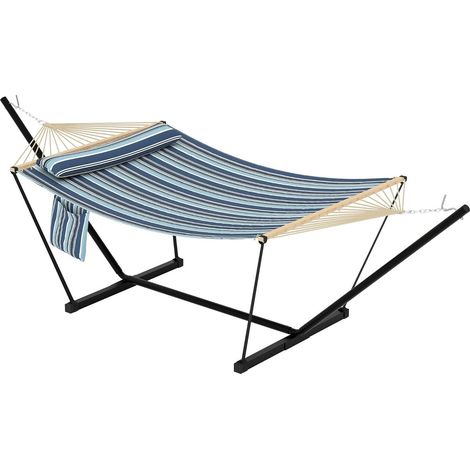 Hamac 2 Places avec Support - Hamac Double avec Oreiller et Corde d'Équilibre - Charge Max 205 kg - Jardin & Terrasse - Bleu (1/5)