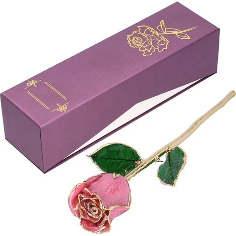Echte Rosen, 24-karätig vergoldet, mit Ständer – ein romantisches Geschenk zum Valentinstag und zur Verlobung. (1/5)
