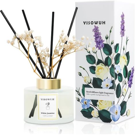 Home Fragrance Diffuser, 150 ml, White Jasmine Fragrance Diffuser with 8 Long Lasting Fragrance Sticks for Home, Bathroom, Home (1/5)