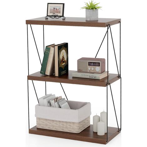 COSTWAY Scaffale Multiuso a 2/3/4/5 Ripiani, Libreria Autoportante con Struttura in Metallo, Stile Industriale, per Camera da Letto, Soggiorno Ufficio Studio (3 Livelli 61x29,5x82cm) (1/5)