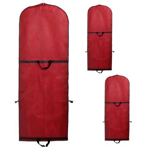 BUNTHAUS [Jeu de 3] 180 cm Housse de protection Respirante pour Vêtements longs et Robes de Mariée, pour robes, costumes, manteaux, vestes etc., deux poches, 2 poignées, rouge sombre (1/5)