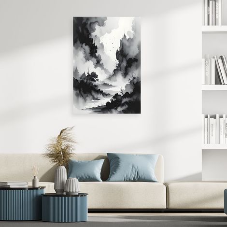 Wandbild Berge und Wald im Nebel Minimalistische Landschaft 60x90 (1/4)