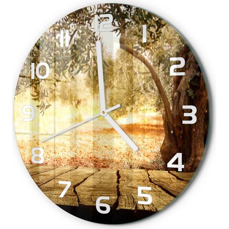Horloge Murale Ronde Décoration Maison Classique Verre Trempé Silencieuse Olivier fi 30 cm (1/5)