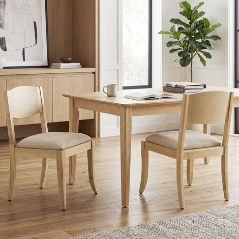 Wahson Lot de 2 Chaise de Salle à Manger en Lin, Chaises de Cuisine avec Structure en Bois, Chaise Bois à Manger sans Accoudoirs, Couleur du Bois