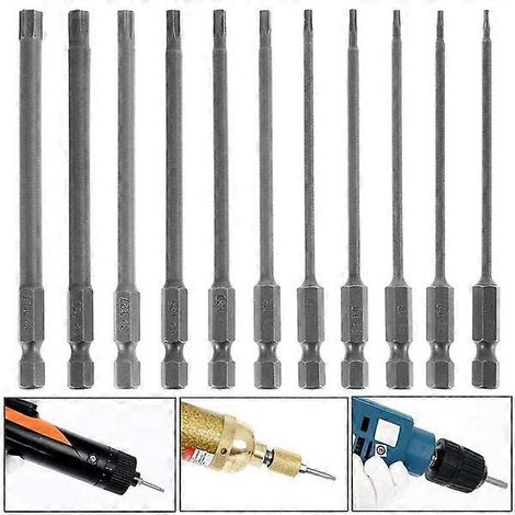 Jeu de 11 embouts de tournevis Torx en acier allié S2 avec système de dégagement rapide 1/4". (1/5)