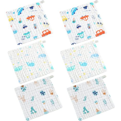 6 pièces Serviette bébé en coton, mousseline épaisse 6 couches, ultra-douce, lavable machine, pour visage nouveau-né, bain et salive (1/5)