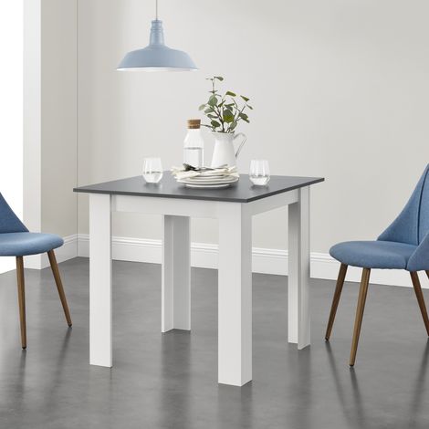 [En.Casa] – Table carrée extensible 4 personnes 80 x 80 x 76 cm – Panneau mélaminé gris foncé – Pieds blancs – Facile à nettoyer (1/5)
