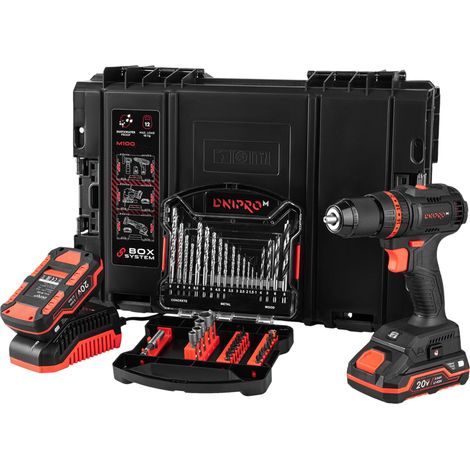 Dnipro-M Taladro Percutor CD-201HBC Compact 20V Brushless, 45Nm, Mandril 13 mm, 2 Baterías 2Ah, Cargador y Caja de Herramientas