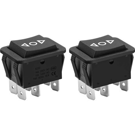 Lot de 2 interrupteur à bascule, DPDT 6 bornes, 16A 250VCA, noir, pour panneau de contrôle