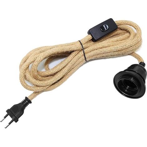 Portalámparas E27 con cable y enchufe + Portalámparas E27, cable dorado, enchufe, 4,5 m, gris, sin fuente de luz. (1/4)