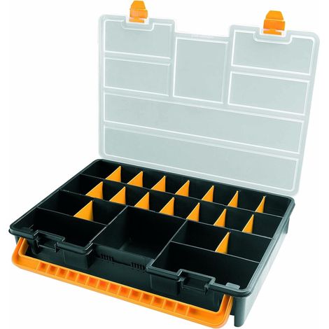Boîte de rangement professionnelle Organiseur 23 compartiments amovibles Noir Orange 44.3 x 31.7 x 8 cm INTEC (1/5)