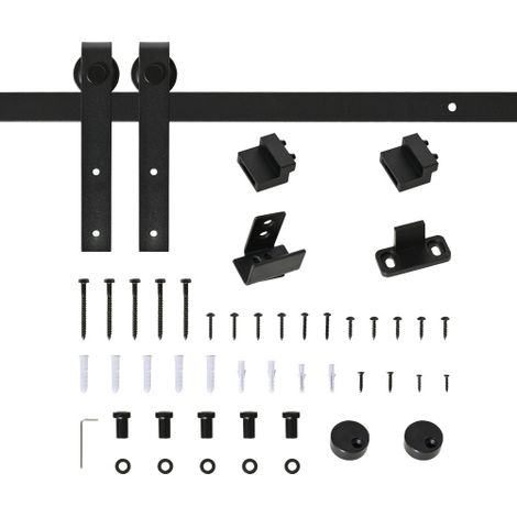 Sistema per porta scorrevole singola, binario con accessori, acciaio al carbonio, nero, 183x0,6x18 cm On-Site (1/5)
