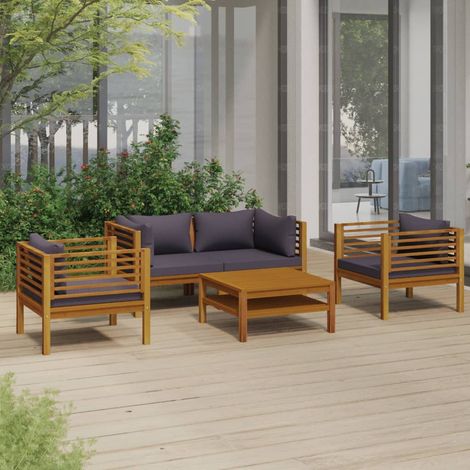 5 pcs Salon de jardin, Ensemble table et chaises de jardin, Meuble de jardin avec coussin Bois d'acacia solide MKW777629 (1/5)