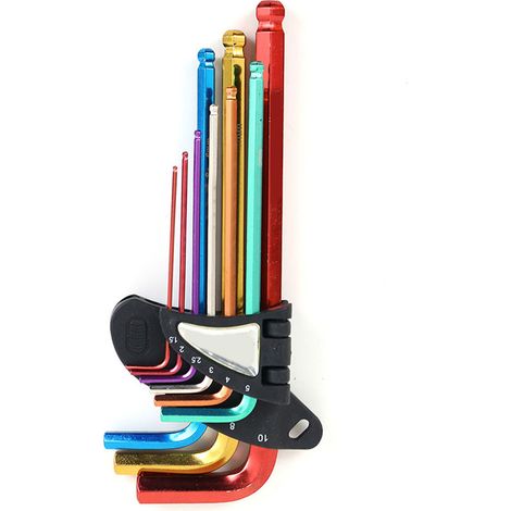 Coffret d'outils de réparation métallique 9 pièces comprenant clés hexagonales, clés en étoile, têtes sphériques et bras longs, BH 205-HL