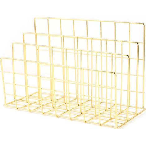 Étagère de bureau en fer forgé de style nordique à trois compartiments, idéale pour la maison ou le bureau (dorée, petite taille 17,5 x 9 x 13,5 cm). (1/5)