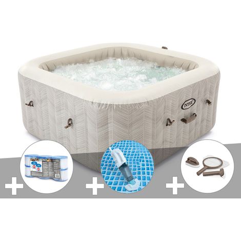 Kit spa gonflable Intex PureSpa Chevron carré Bulles 6 places + 6 filtres + Aspirateur + Kit d'entretien
