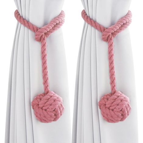 Set mit 2 rosa Vorhang-Raffhaltern, handgestrickte Vorhang-Raffhalter aus Baumwolle für Raum- und Bürodekoration (1/5)
