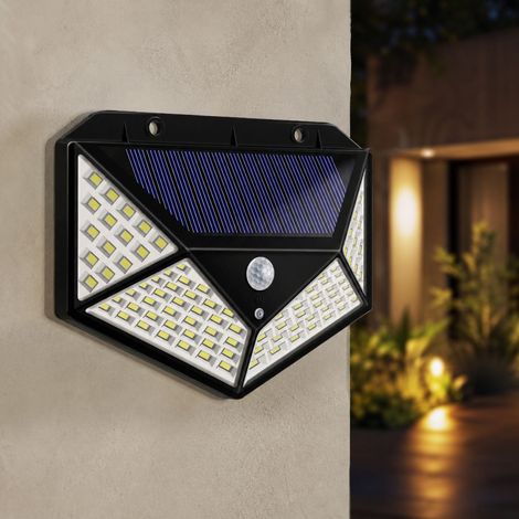 Lampe solaire LED 100 détecteur de mouvement étanche éclairage extérieur mural jardin garage terrasse cour (1/4)