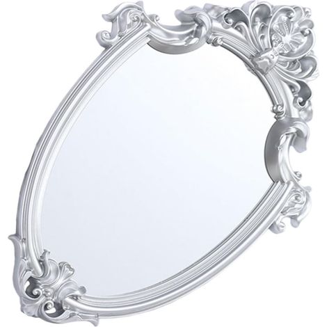 Miroir Mural Vintage de Style Cour Royale en Plastique et Verre Miroir Décoratif en Relief Argenté pour Salle de Bain et Décoration Intérieure 1 Pièce (1/5)