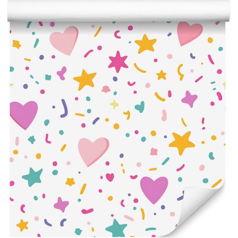 Papier peint Love blanc, rose poudré, crème et corail 50x1000 cm (1/5)