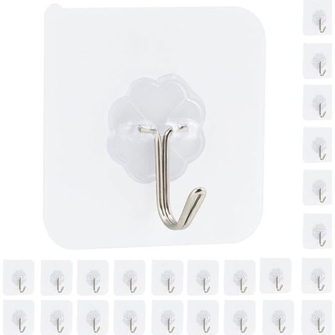 24 Crochets Adhésifs Mural Transparents sans Trace pour Porte Serviette Tableau Plafond et Cuisine – Support jusqu'à 10kg (1/5)