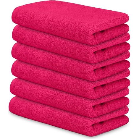 Lot de 6 Serviettes 30x50 cm Coton 450g/m² Absorbantes Douces Visage Toilette Invités Maison Hôtel Spa Fuxia (1/5)