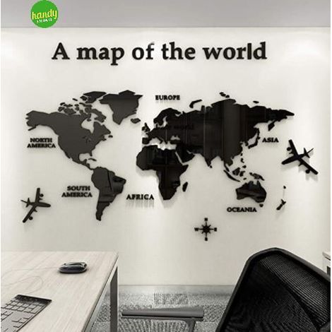 Sticker flat black map Crearreda adesivo murale frasi famose natura geometrie fantasie 47X67 CM